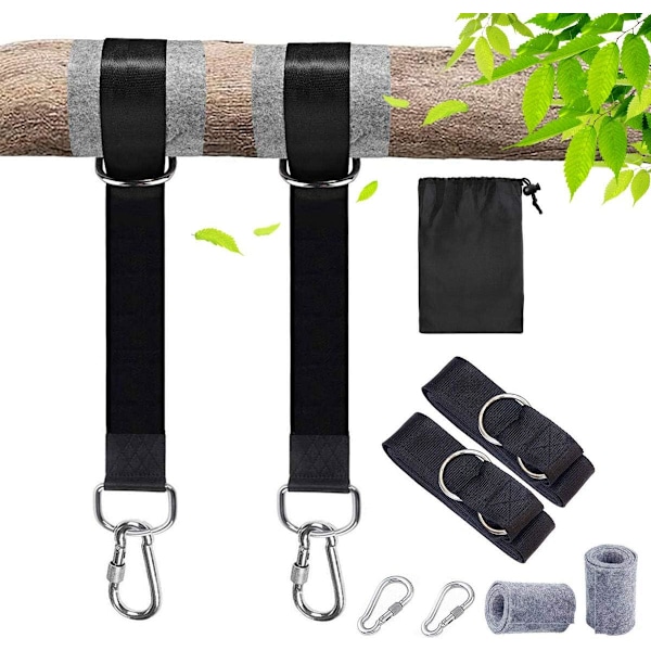 Trädgunga Hängande Remmar Kit, Utomhus 5ft Gungremmar, Håller till 1100lbs, 2 Tunga Lås Karbinhakar, 2 Trädskydd, 2 Gungremmar, Snabbt & Enkelt Sätt