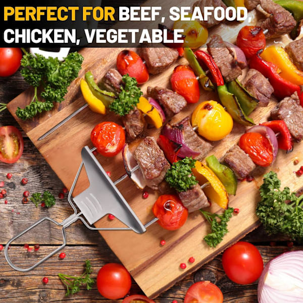 3-veis Grillspyd, BBQ Tilbehør 3-tann BBQ Grillspyd Rustfritt Stål Grillspyd Kebab Pinner