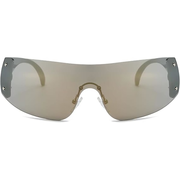 Trendy Rimløse Solbriller til Kvinder og Mænd, Shield Wrap Around Solbriller Oversize Futuristisk Mode Solbriller UV400 Shades