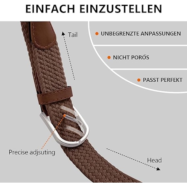 Herrbälte, elastiskt flätat bälte unisex män kvinnor flätat elastiskt stretch vävt bälte 33mm(1,25\") ，Längd 42\"(107cm) Passar midja 33\"-36\", Flera färger Brown