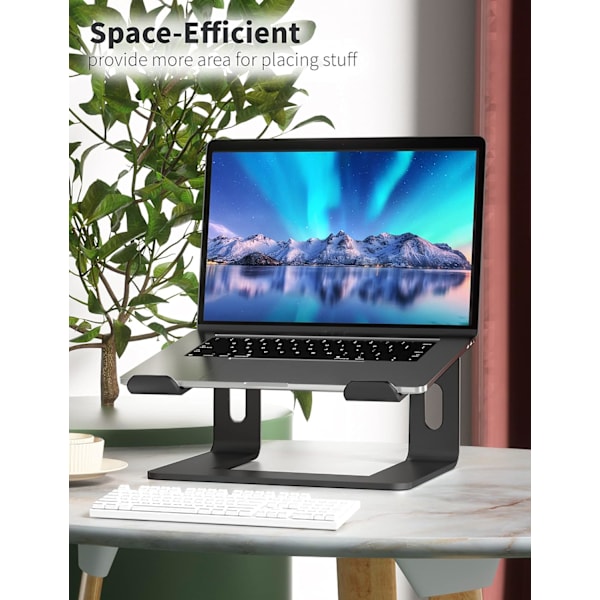 Aluminium Laptop Stativ til Skrivebord Kompatibel med Mac MacBook Pro Air Apple Notebook, Metal Riser til 10 til 15,6 tommer PC Desktop Computer, LS1 Sort