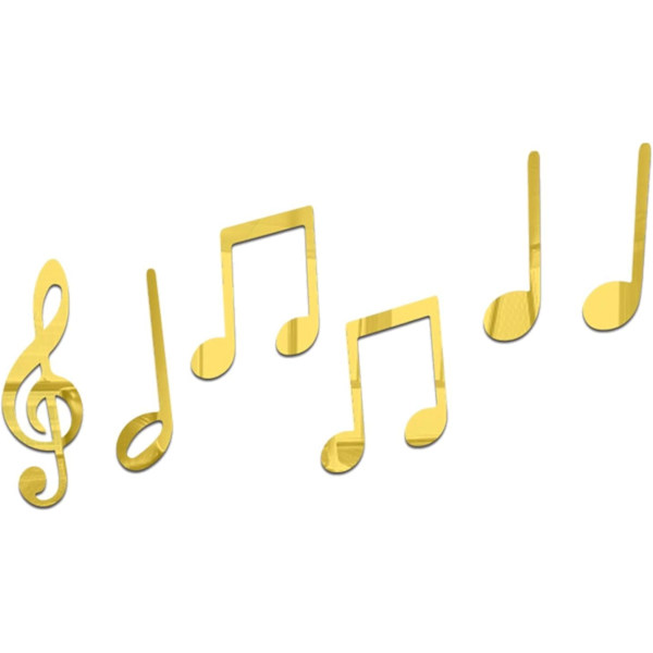 Musikknotestickere | Pakke med 6 akrylmusikkveggdekor-klistremerker, Kreativ musikkinspirert veggdekor, Limt speil Gold