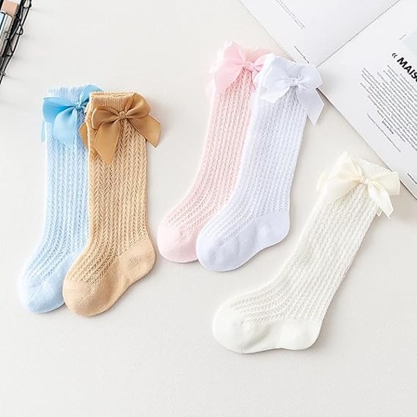Baby Piger Knæhøje Strømper Bomuld Knittet Spansk Sløjfe Strømper 1-3 Years