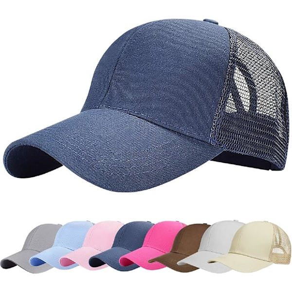 Baseball-lippis miehille ja naisille, kesä, hengittävä, ontto, avoin verkko, unisex, poninhäntä, urheilulliset trucker-lippikset, säädettävät ulkoilulippikset, tummansininen
