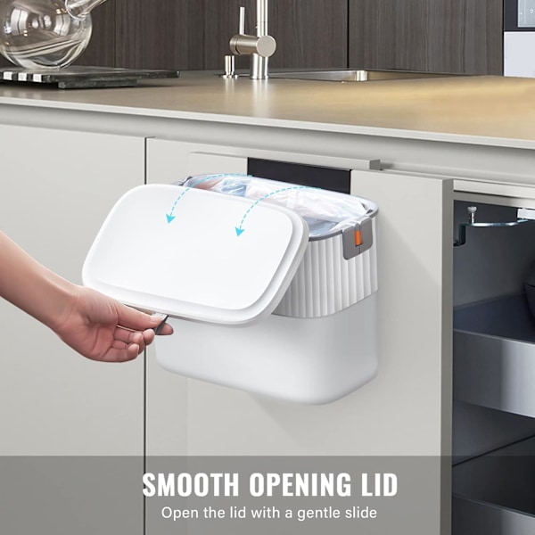 Kökssopkorg - Hängande sopkorg med lock, väggmonterad soptunna för köksskåpsdörr, liten soptunna under diskbänk för skåp, badrum 1.8 Gallon  7L