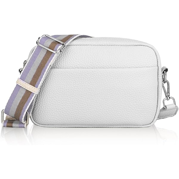 Crossbody Bag for Women, PU Leather Camera Handbag Ladies Messager Cross-Body, Small Shoulder bag with Adjustable and Removable Wide Strap,Off-white