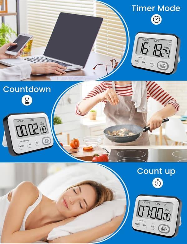 Digital Kök Timer Multifunktionell, Matlagningstimer Magnetisk Nedräkningsräknare Timer med Stor LCD-skärm