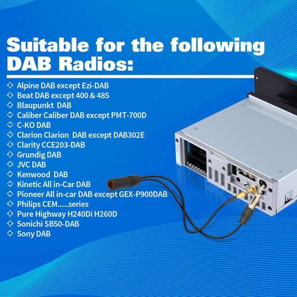 DAB Splitter DAB Antennesplitterkabel SMB Antennesplitter Din Hun til Din Han + SMB Kabel Bilradio RG174 30cm til AM/FM DAB+ Radio Pioneer