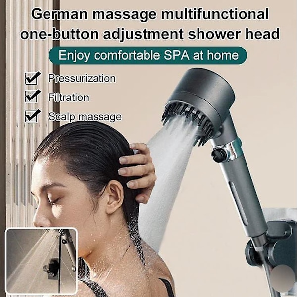 Tysk Multifunktionel Massagebruser - Højtryks 3-trins Håndholdt Bruserhoved, Tysk Massage Multifunktionel En-knaps Justering Højtryk
