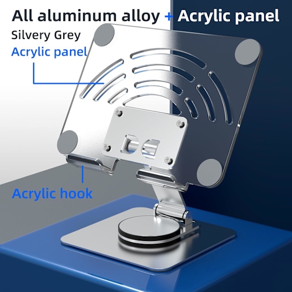 Surfplattastativ. 360° roterande justerbar surfplattahållare, hopfällbart aluminium skrivbordsstativ för iPad Pro/Mini/Air, iPhone Silver
