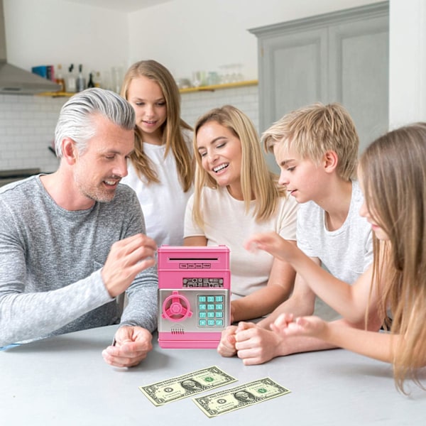 Elektronisk spargris, Mini ATM lösenord sparbössa kontanter mynt sparbössa för barn, tecknad säker bankbox perfekt leksaks gåvor för pojkar flickor Pink
