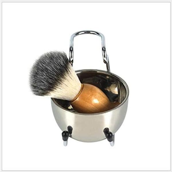 Stativ for barberkost med bolle, rustfritt stål, stativ for barberkost, holder for barberblad, verktøy for ansiktsrensing (sølv)