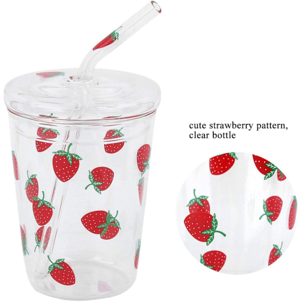 Glasskrus med sugerør og lokk, 300ml drikkekopp glass vannflaske gjenbrukbar drikkevannsglasskopp for kald drikke kaffe