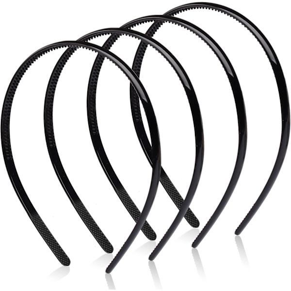 4 st plastdiadem, svarta diadem tunna tänder smala hårband, mjuka halkfria hårband för män kvinnor flickor (8 mm bred)