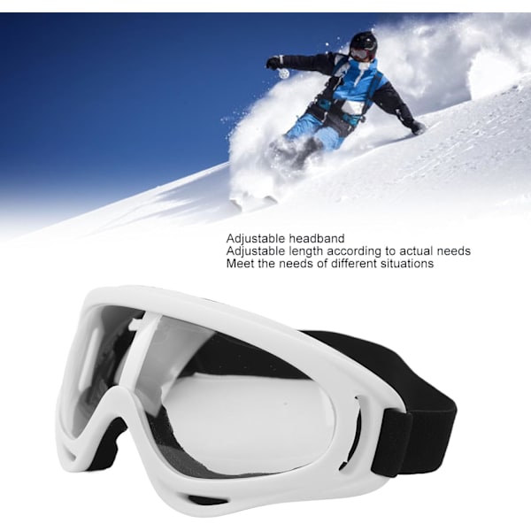 Skibriller, PC Transparent Linser UV Beskyttelse Vindtæt Justerbar Pandebånd Snowboard Briller Slidstærke