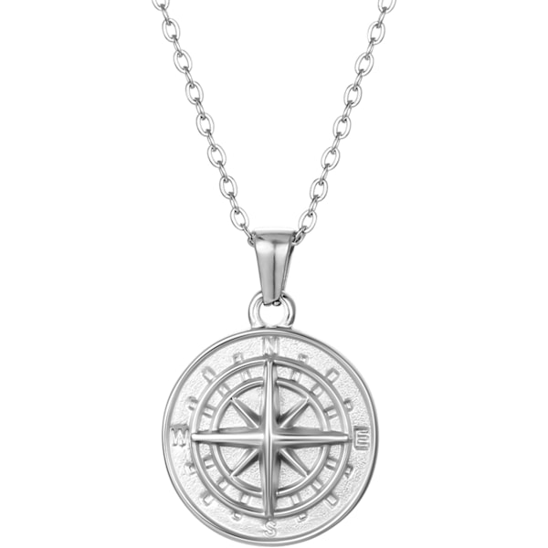 Mens Necklace Silver Compass Necklace Stainless Steel Mens Chain Necklace Pendant Jewellery