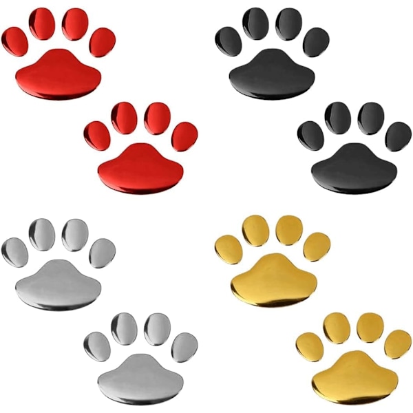 3D Krom Katt Poteavtrykk Klistremerke, 4 Par 3D Krom Bokstaver Bilklistremerke, Dyrepote Hund Katt Poteavtrykk Klistremerke, for Dekal Bil Dekorasjon