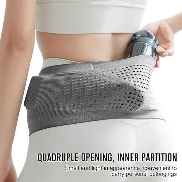 Slim Fit Löparbälte med 4 Säkra Stora Fack, Fukttransporterande Workout Fanny Pack, Midjeväska för Löpare, Fitness, Träning och Gymträning L Gray