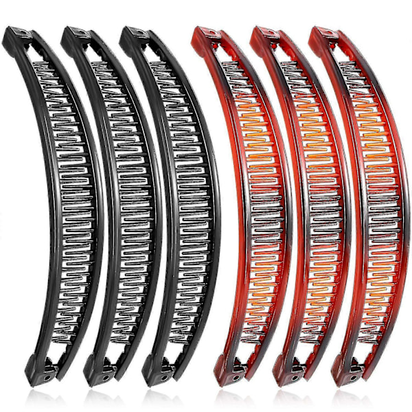 6 Stk. Clincher Kamme Banan Kamme Banan Klips Grip Kam Fiskekam Fiskehår Dame Fiskeform Hestehale Banan Klips Piger Lange Kvinder Klemme Tilbehør Brown Black