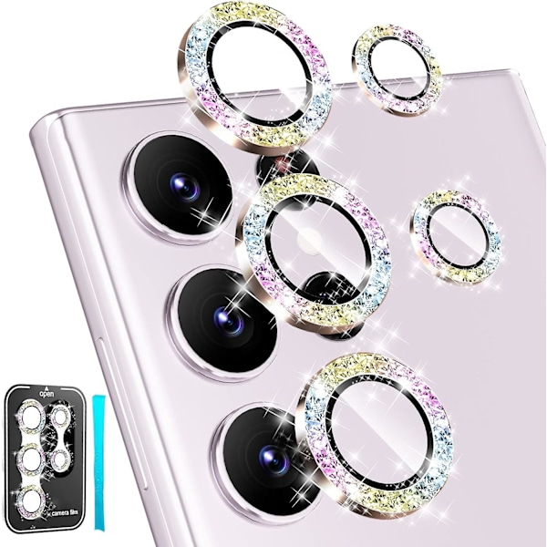 Kameralinsebeskytter til Samsung Galaxy S24 Plus, Skinnende HD Hærdet Glas Aluminiumlegeringsring, Bagskærmskamera Dækfilm Colorful