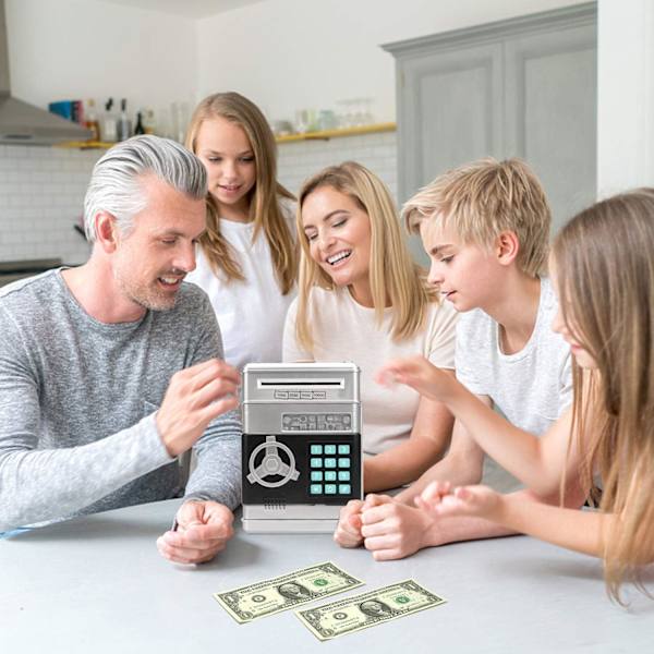 Elektronisk spargris, Mini ATM lösenord sparbössa kontanter mynt sparbössa för barn, tecknad säker bankbox perfekta leksaks presenter för pojkar flickor Silver