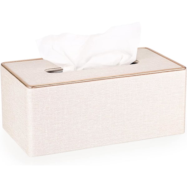 Household Rectangular Linen Tissue Box with Decorative Gold Line - Tissue Paper Holder Tissue Cover Holder Tissue Storage