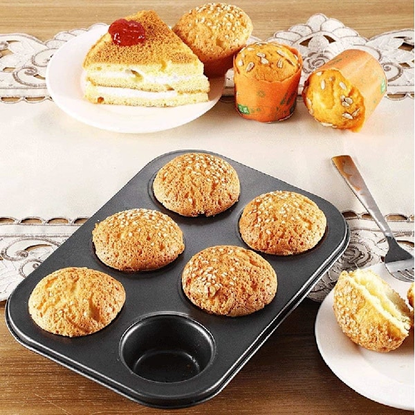 6 Kopper Muffinbakke - Non-stick BPA Fri & Opvaskemaskine Sikker Cupcake Pan Sort