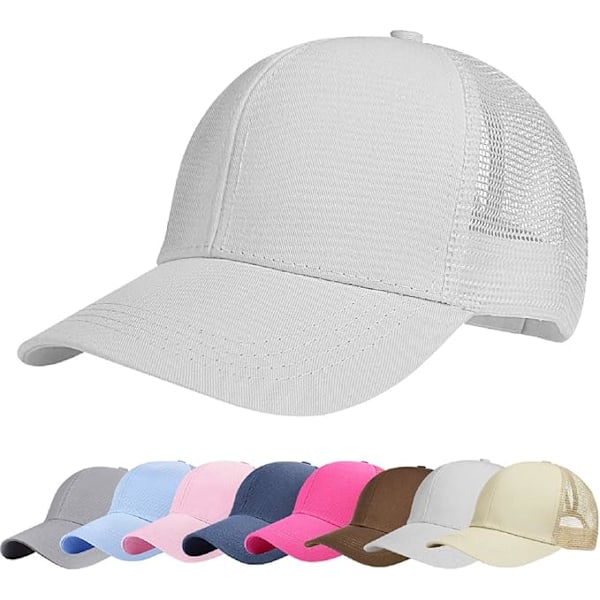 Baseballkeps för män och kvinnor, sommar, andningsbar, ihålig, öppen mesh, unisex, hästsvans, sport, lastbilskepsor, justerbara utomhushattar, vit