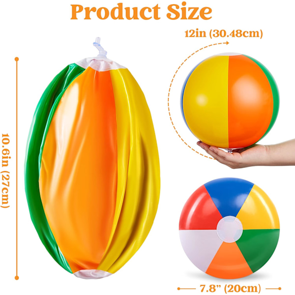 Regnbågsstrandbollar (12-pack), 30 cm uppblåsbara badleksaker för sommarvattenspel Barnkalasfestkombination Set Inkluderar uppblåsbara strandbollar