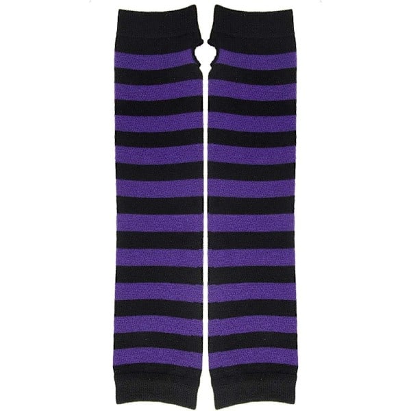Pitkät neulotut lapaset Polvenkorkuiset raidalliset sukat Legginsit Juhlapuvun tarvikkeet 2 parin setti, Musta ja Violetti, Yksi koko Violetti Gray