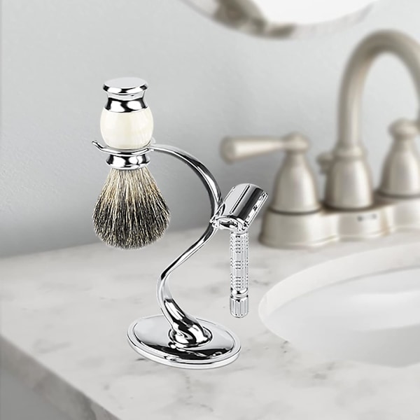 Stativ til barbermaskine, Stålholder til barberkost med skridsikker bund, Sikkerhedsbarberingskit-arrangør (Kun holder)