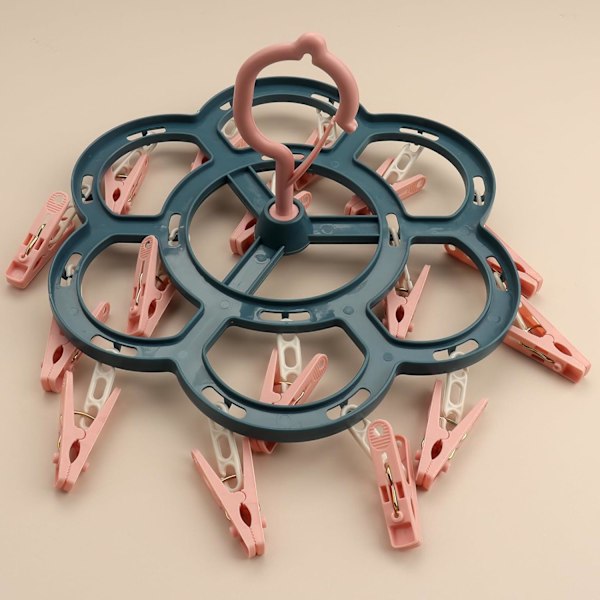 2-pack strumptork med 16 klädnypor, roterande torkställ med vindtäta krokar, tvättställ för strumpor, underkläder och babykläder (rosa) Pink
