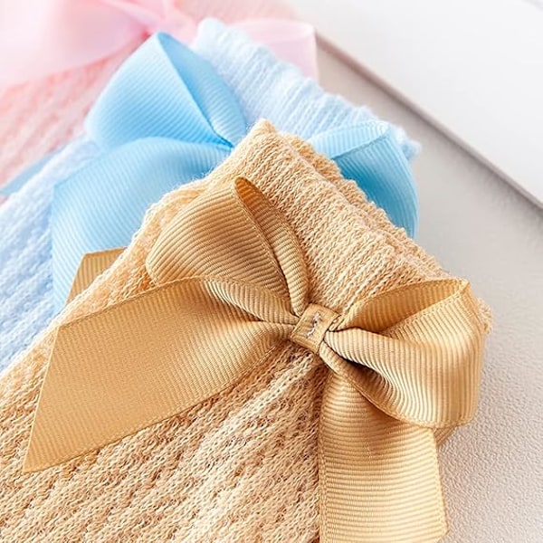 Baby Piger Knæhøje Strømper Bomuld Knittet Spansk Sløjfe Strømper 3-12 Months