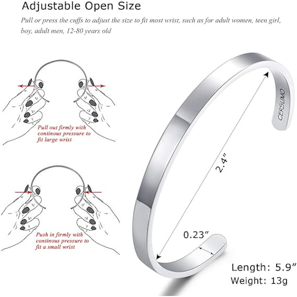 Vänskapsarmband för kvinnor - Inspirerande vänskapspresenter till bästa vän, motiverande manschettarmband (Silver)