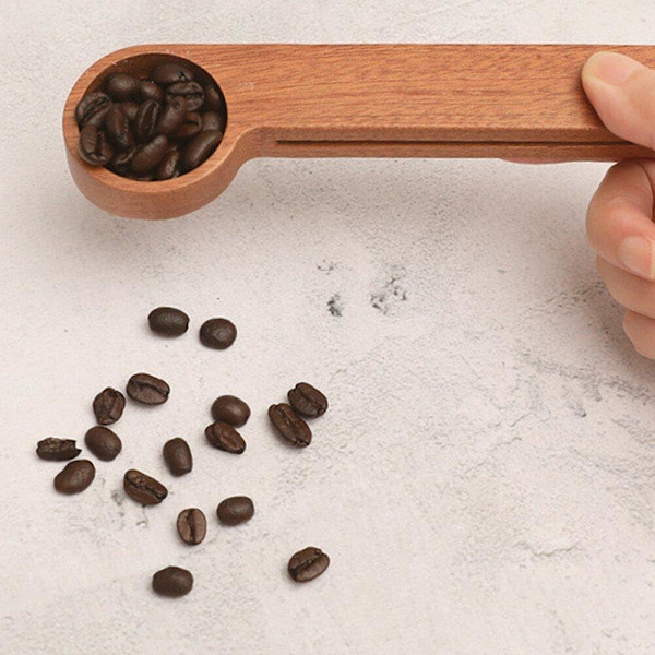 Kaffeske med Poseclips Multifunktionel Trækaffeske Tætningclips Køkken Måleskeer til Malet Kaffe og Bønner