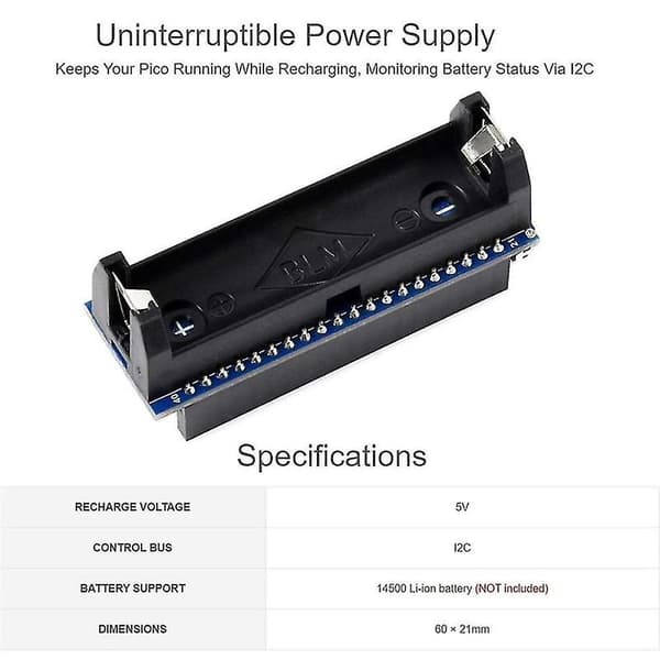 UPS-modul Batterihatt for Pico, Uavbrutt Strømforsyning Modul I2