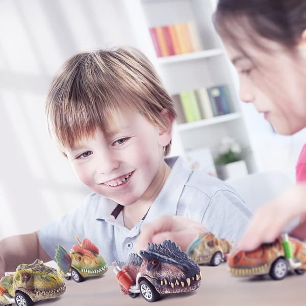 Dinosaurlegetøj til børn 3-5 år, træk dinosaurbiler tilbage til 3 4 5 6 7 år gamle drenge og piger Dino-legetøjsgaver til småbørn E