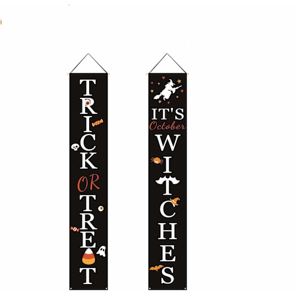 Halloween Dørdekorationer Trick or Treat Banner Veranda Skilt Med Bat Spider Mønster