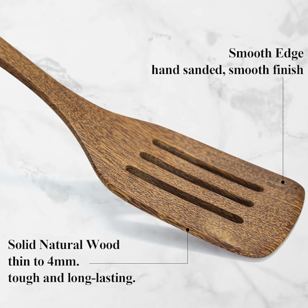 Träspade, 2-pack träspatel i massivt trä, köksredskap i trä med slitsar för matlagning, värmebeständiga träspatlar för bakning och non-stick-köksredskap