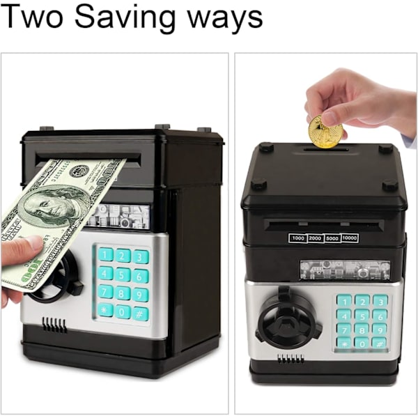 Elektronisk spargris, Mini ATM lösenord sparbössa kontanter mynt sparbössa för barn, tecknad säker bankbox perfekt leksaks gåvor för pojkar flickor Black