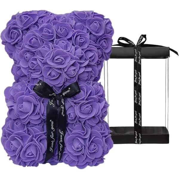 Rosbjörn Ros Nallebjörn Blomma Present Svart Låda eller Alla Hjärtans Dag Jubileum Mors Dag Jul Jubileum Purple