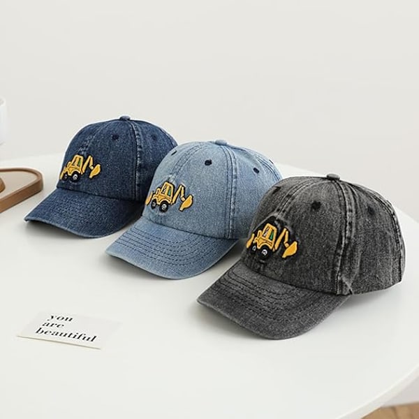 Pikkulapselle tyttö ja poika söpö kaivinkone-kirjonta baseball-lippis Lapset säädettävät puuvillapesut vintage-cowboy-hattu lippikset Light Denim