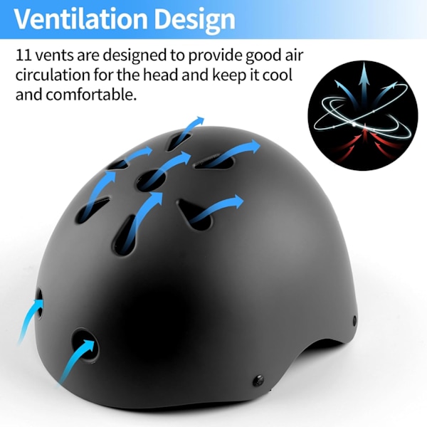 Barn hjälm, barn cykelhjälm ålder 3-13, justerbar cykelhjälm, lätt skateboardhjälm barn säkerhet multi-sport cykelhjälm för cykling M:54–58 cm Black