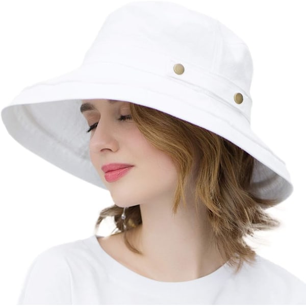 Solhat til kvinder One Size Button Decoration-white