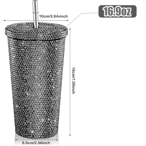 Bling Diamond Tumbler Glitter Vannflaske Med Lopp - Black