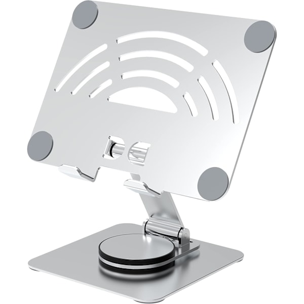Tablet Stativ. 360° Rotation Justerbar Tablet Holder, Foldbar Aluminium Desktop iPad Stativ Dock til iPad Pro/Mini/Air, iPhone Silver
