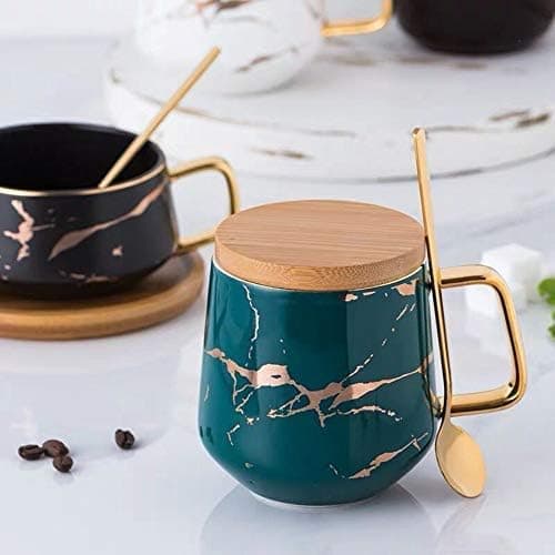 Porslin Te Kopp Kaffe Mugg Set för Eftermiddagste - Marmormönster Green Tall
