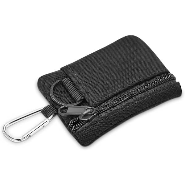Mini-kukkaro, EDC-ulkoilukukkaro karabiinilla, retkeilyvetoketjullinen kannettava laukku ulkoiluun Black