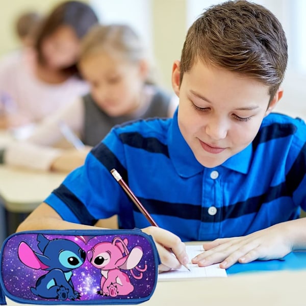 Stit-ch pennfodral med stor kapacitet 2 fack expanderbar Stit-ch skrivmaterial skolmaterial pennväska förvaringsorganisatör med dragkedjor skola kontor