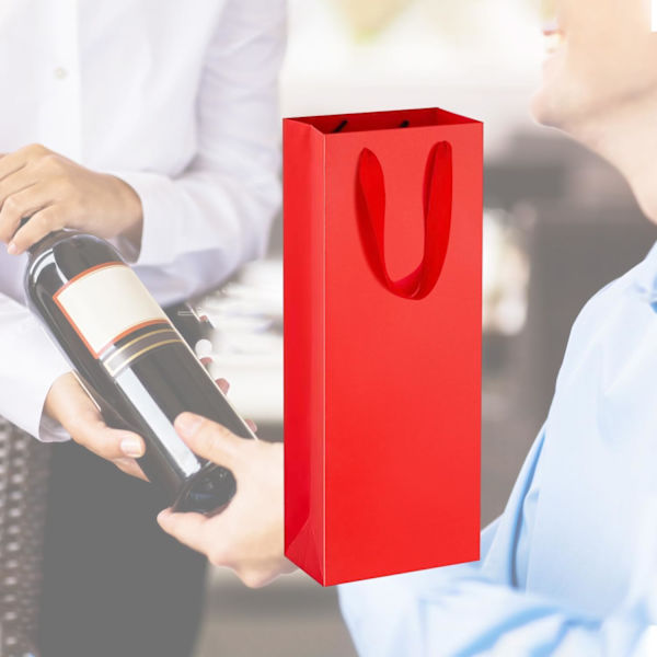 12 stk Vin Gaveposer Enkeltflaske, Vinflaske Gaveposer, Robuste Gjenbrukbare Kraftpapir Vinbærepose med Håndtak for Jubileer, Fest, Jul Red